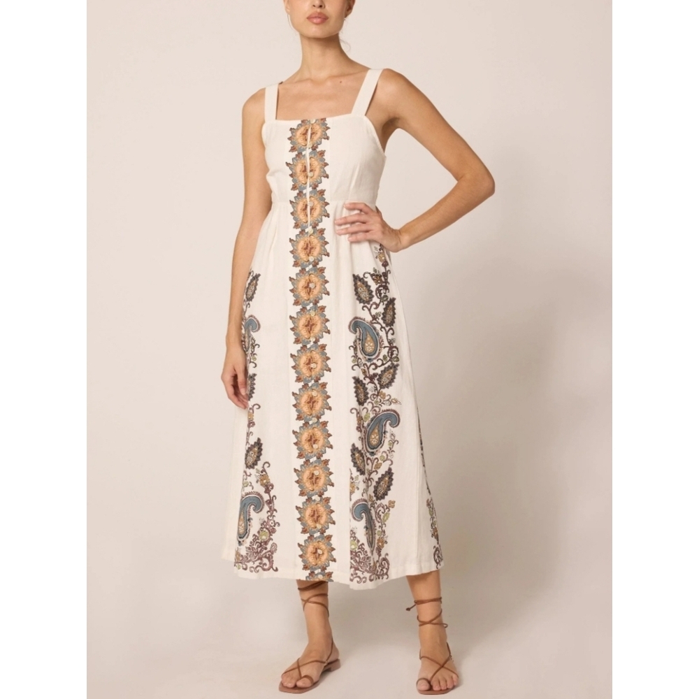 Cleobella NWT Jolene Cotton Linen Blend Ankle Dress Size Small In Veneto Paisley